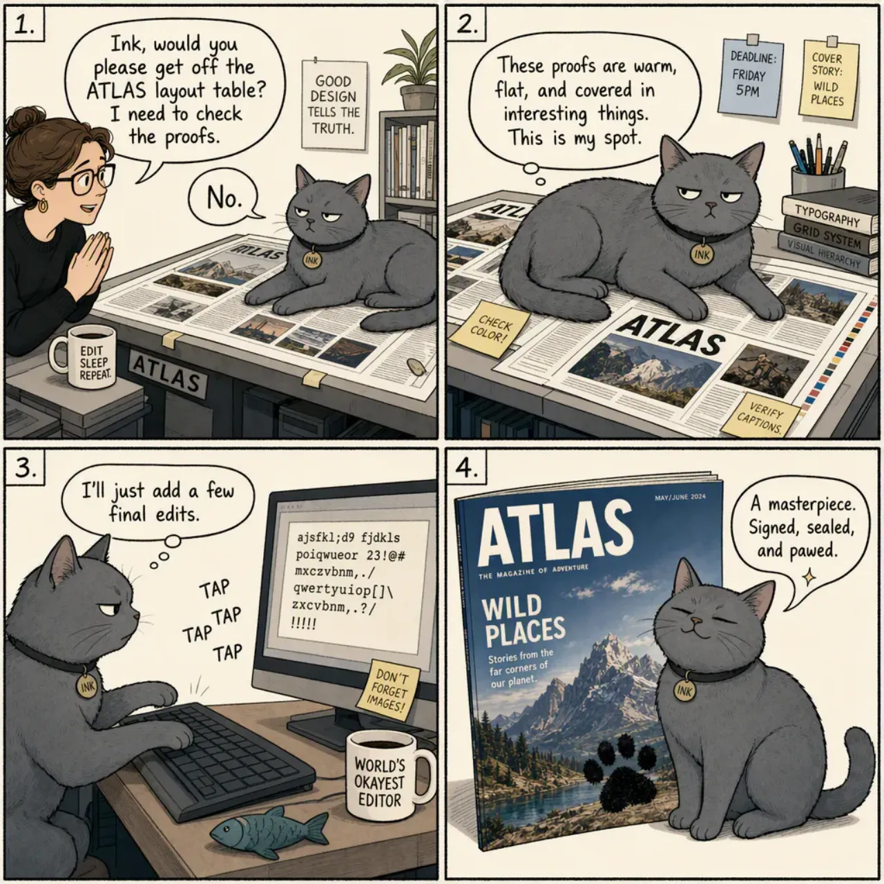 Bande dessinée à l’encre, un chat, généré avec GPT Image 2