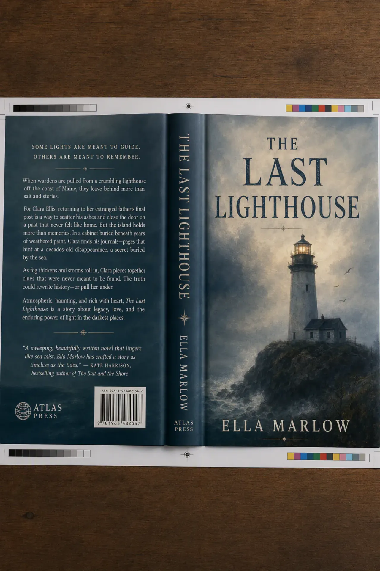 Novel dust jacket, The Last Lighthouse, generated with GPT Image 2