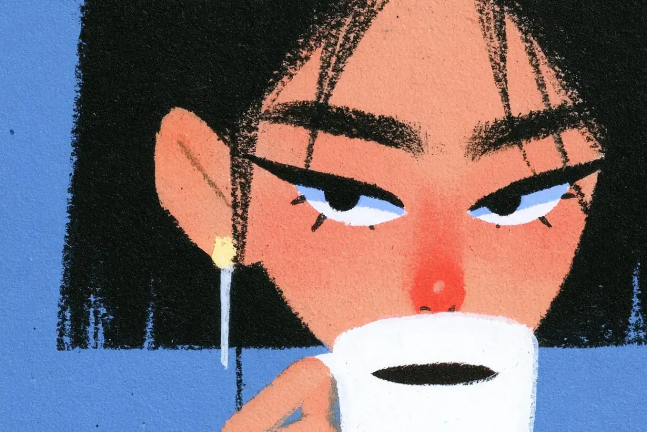 Gouache portrait with a coffee, generated with Midjourney