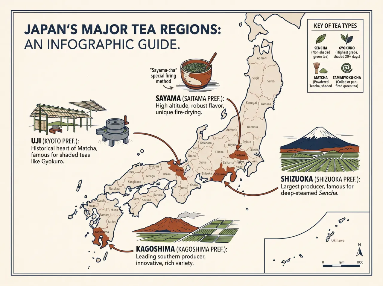 Map of Japan's tea regions, generated with Nano Banana 2